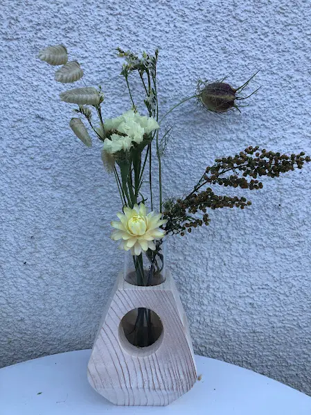 Bloemenset: hout+proefbuisje (geel/oranje)